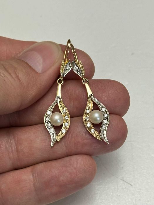 CERCEI AUR 14K + Cristale Zirconia + 2 Perle - 5.5g. - 335lei/gr. !