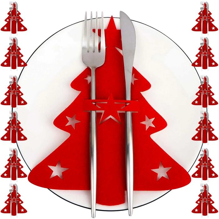 Коледни калъфи за прибори, подложки от филц, за Коледна украса за маса