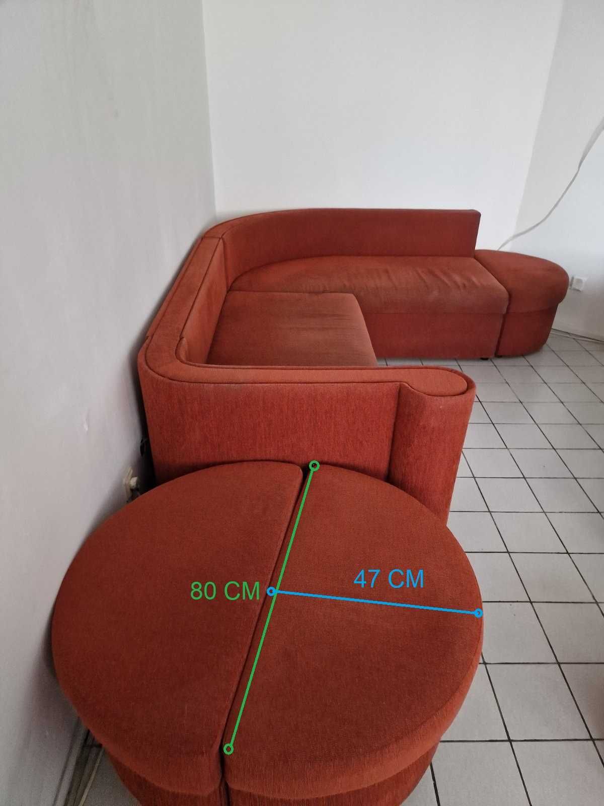 Разтегателен 4-местен ъглов диван с лежанка + 3 Табуретки