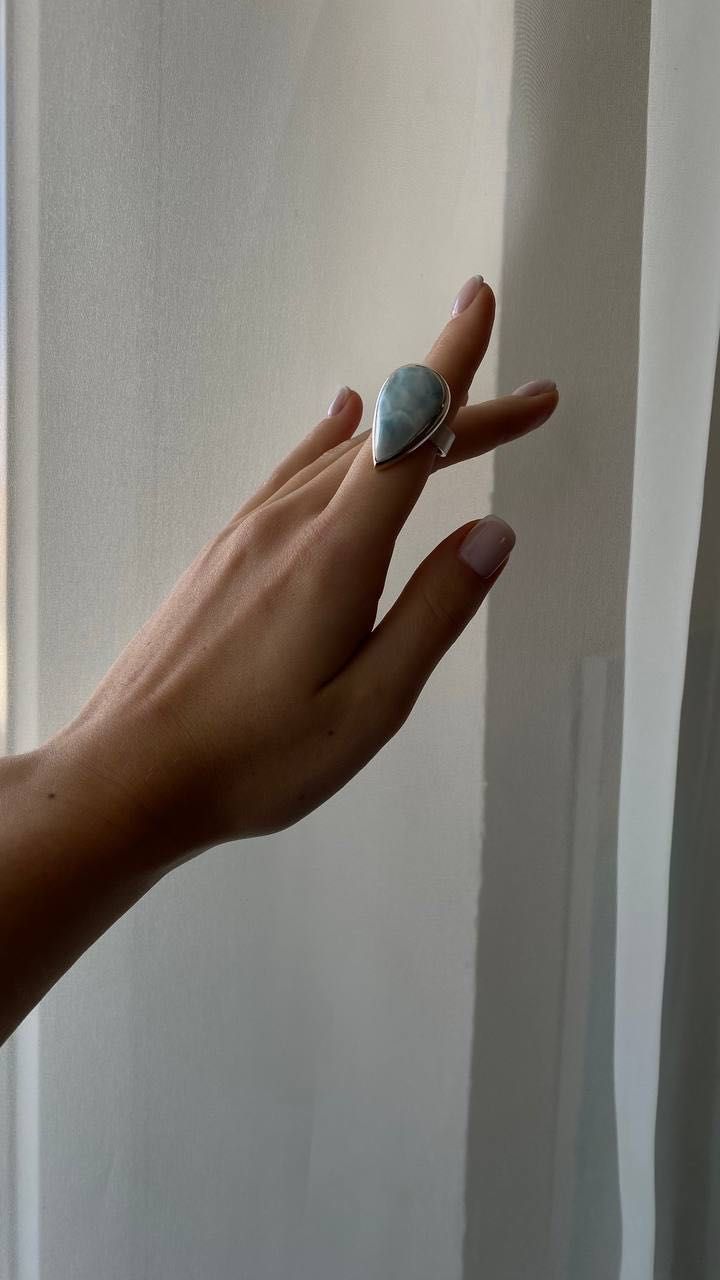 Нов 925 сребърен пръстен от ларимар