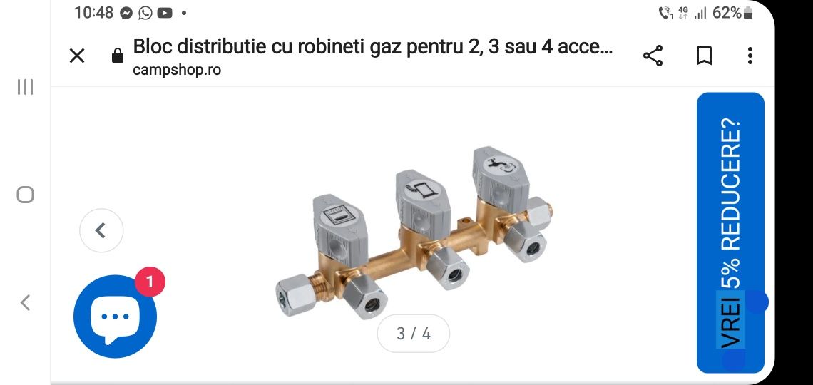 Vand distribuitor gaz cu trei iesiri