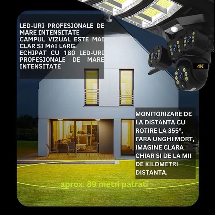 Camera 4G cu Lampa Solara 450W Stradala LED, Night Vision, Rotativa