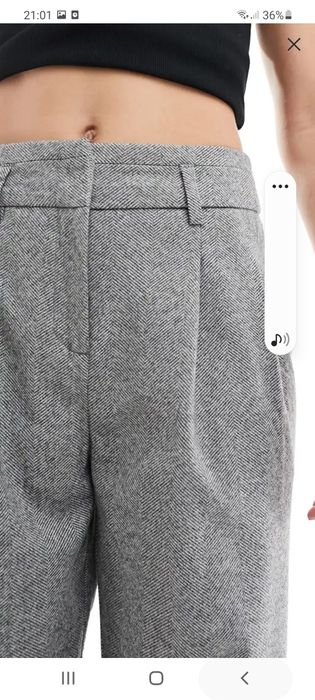 Сив панталон S/M/36 елегантен зимен басти висока талия широк прав ръб