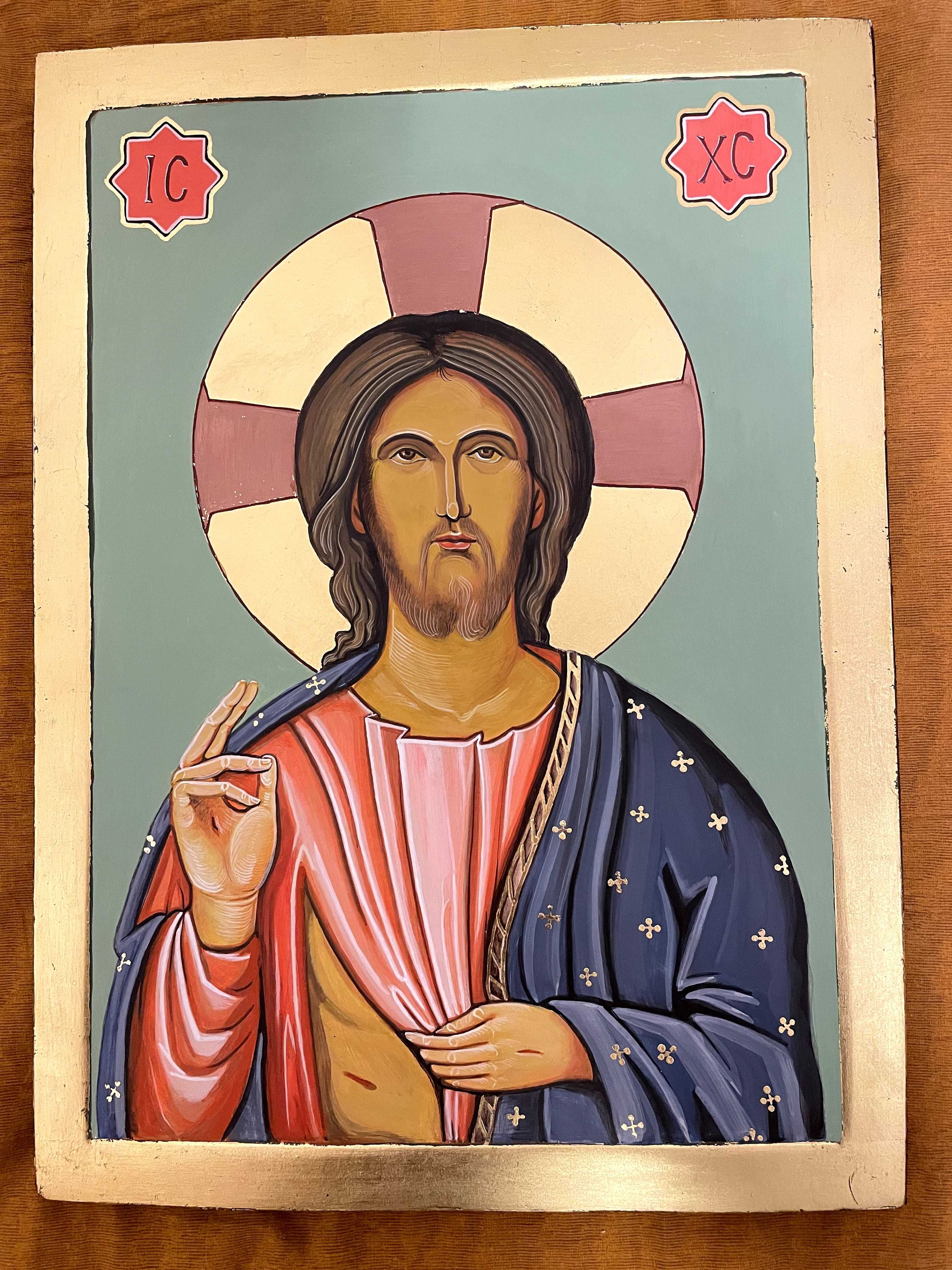 Icoana lui Iisus Hristos, pictată manual, panou din lemn