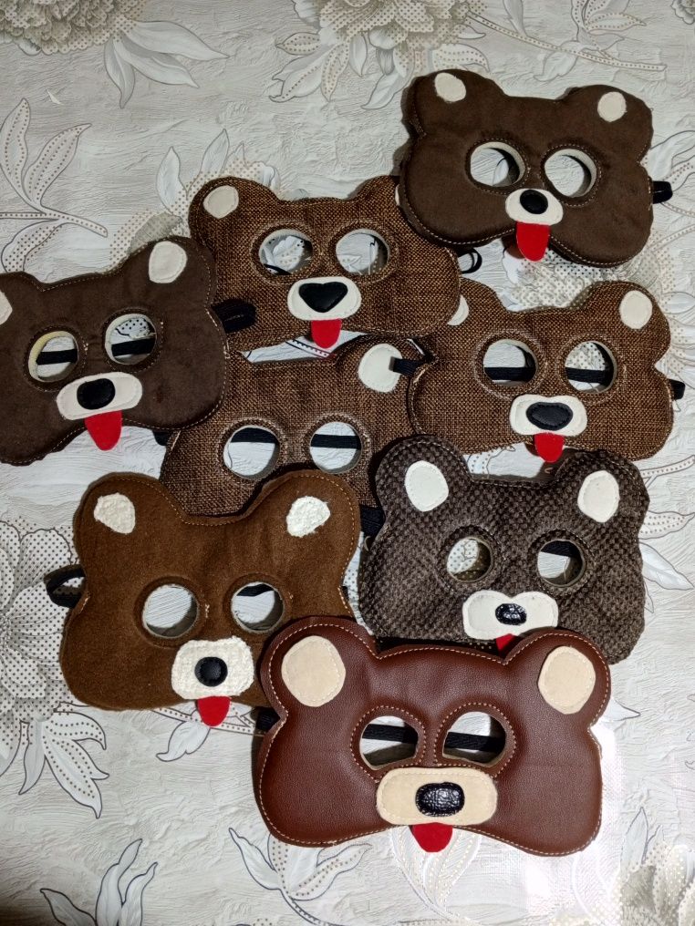 Маски детские из кожзама. Лягушка, волк, лиса, ёж, и другие