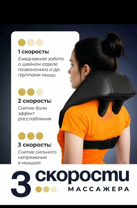 Bo'yin va elka massaji FitnesSpa, isitish, 3 rejim, batareya quvvati b