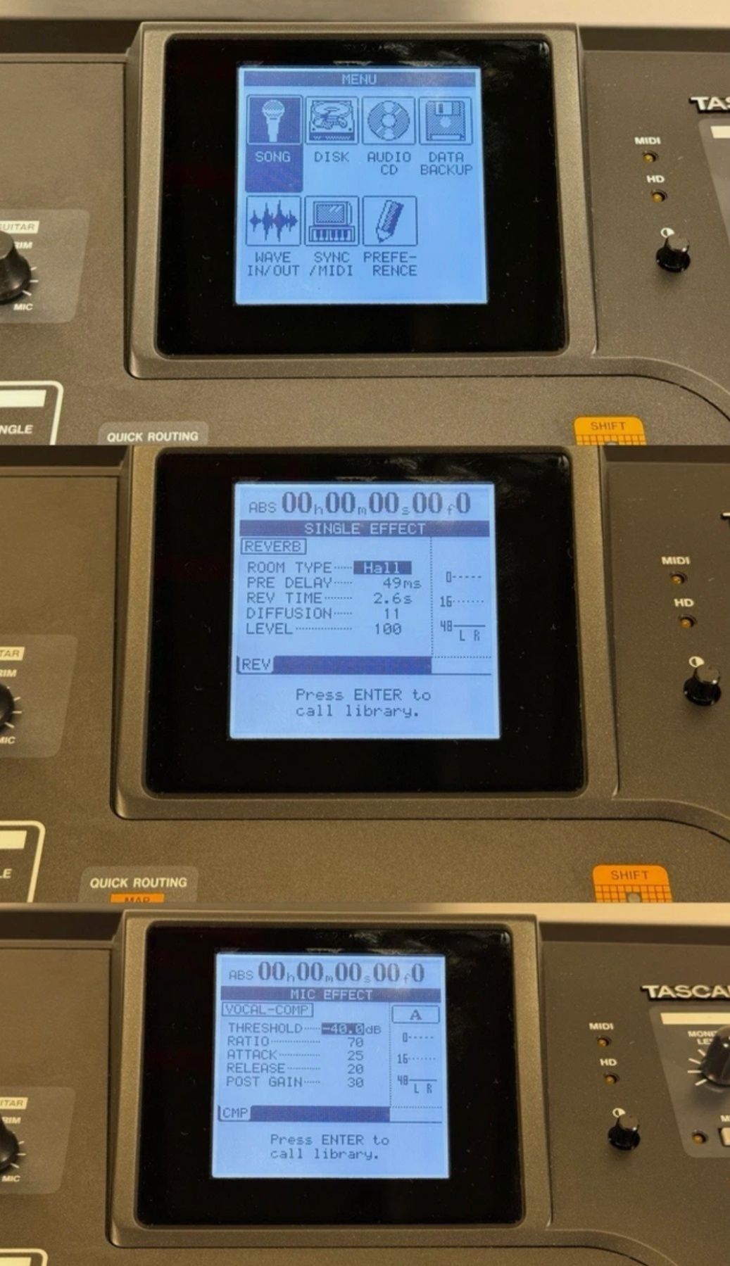 Студиен рекордер Tascam 2488neo; студиен микрофон Presonus M7; стойка
