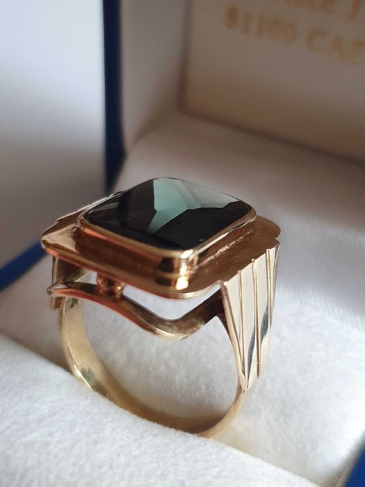Ghiul vintage unicat antic unisex aur 14k cu turmalina naturala 8ct