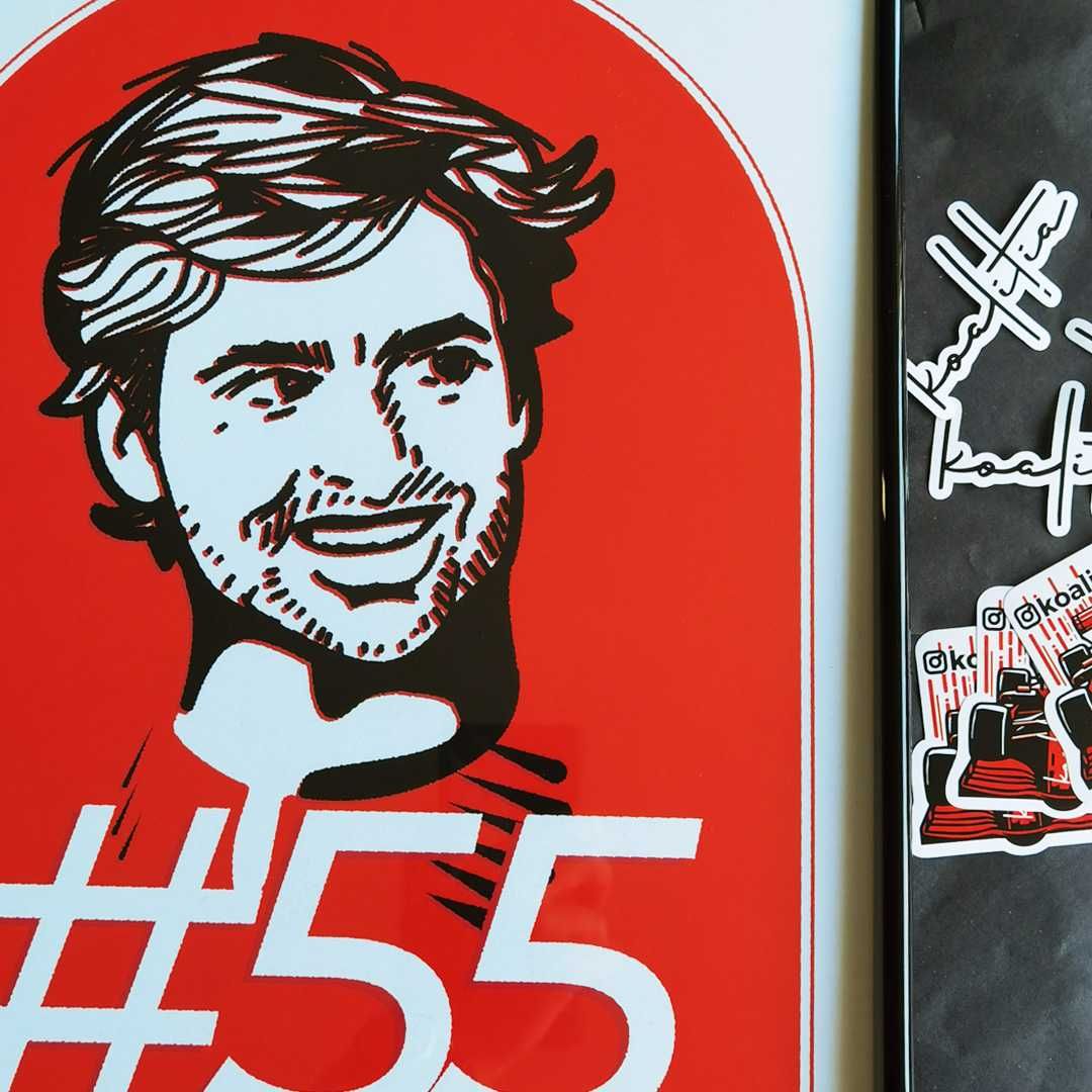 Ramă cu poster Carlos Sainz Formula 1, artă digitală, creație proprie.