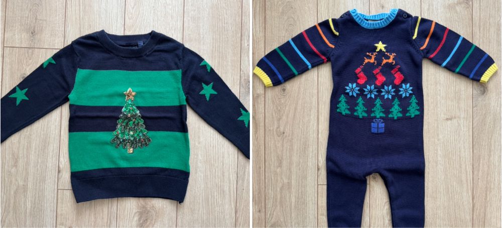 Коледнен пуловер и коледен ромпер 9-12 месеца