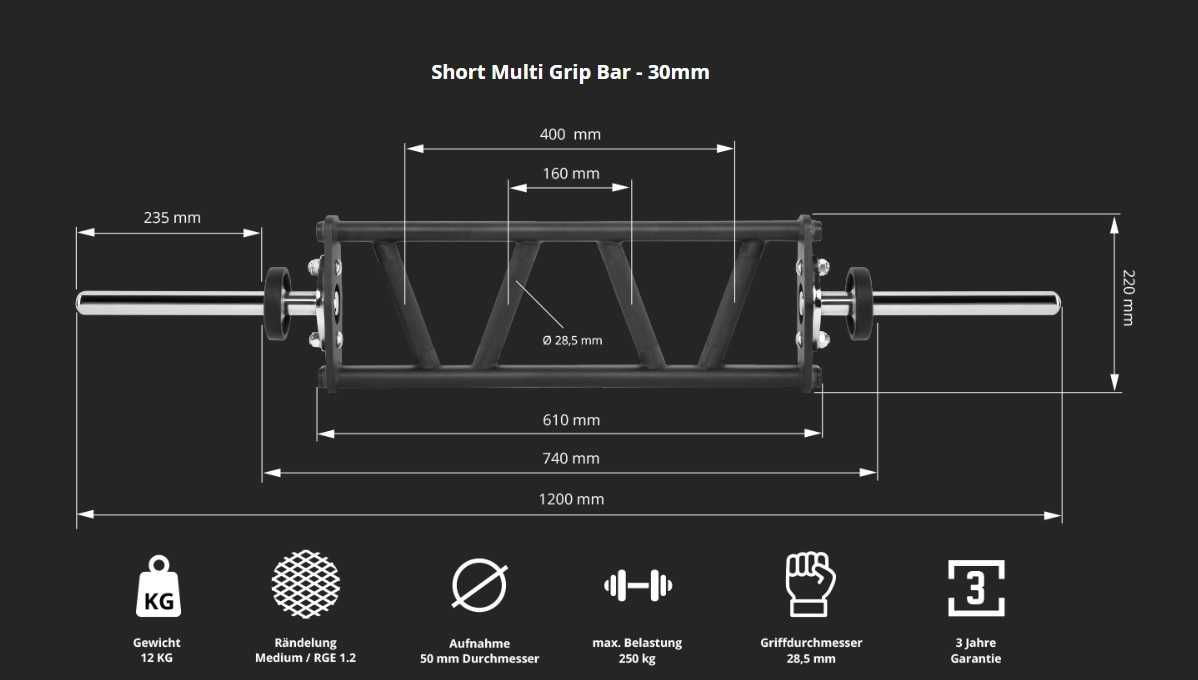 Лост с Комбиниран Хват ø30 мм - Short Multi Grip Bar, Щанга