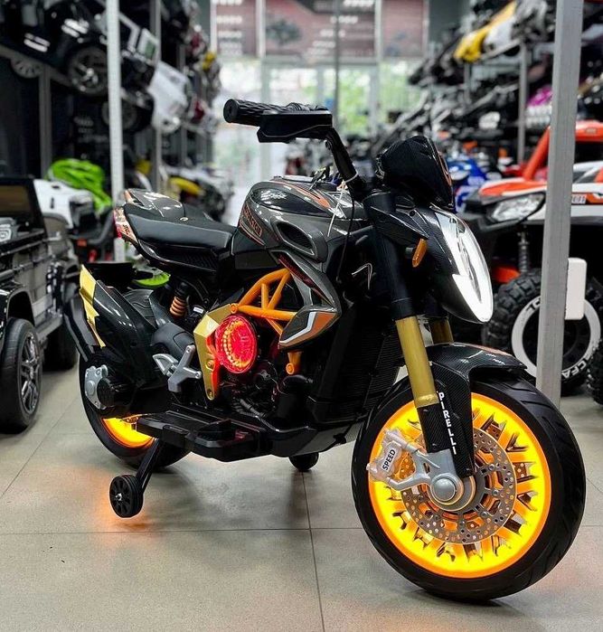 Электромотоцикл, для детей, 2 мотора, гелиевые колеса, кожаное сиденье