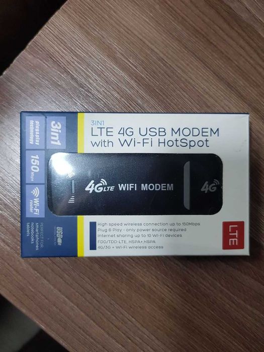 LTE 4G USB Модем с Wi-Fi (3-в-1) — Новый!