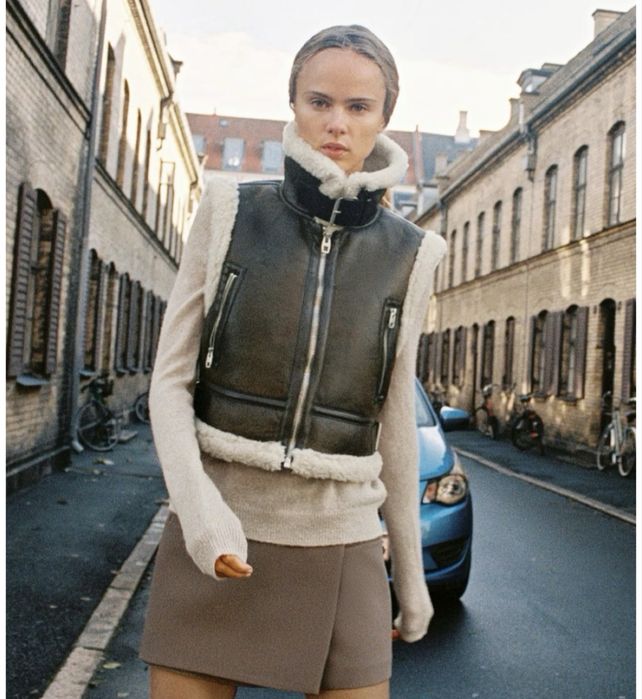 Кожен елек ZARA с пух