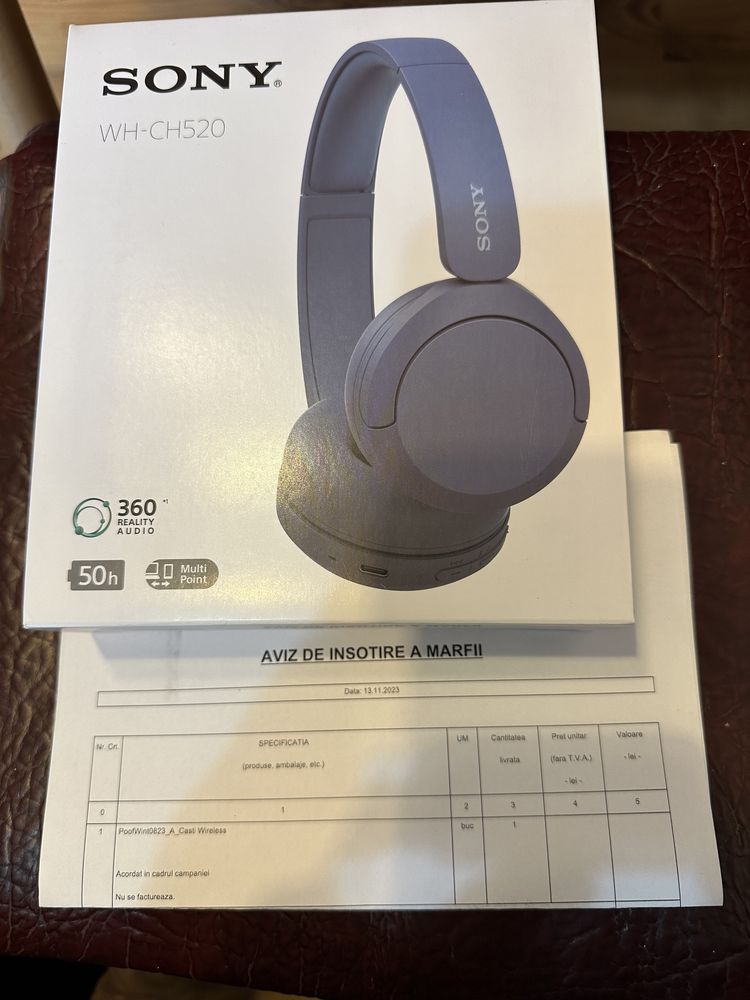 Casti On-Ear Sony WH-CH520L, Wireless, Bluetooth, Microfon, Albastru