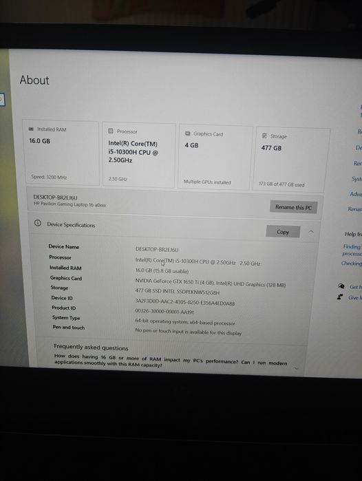HP Pavilion 16-a0076nq – гейминг лаптоп