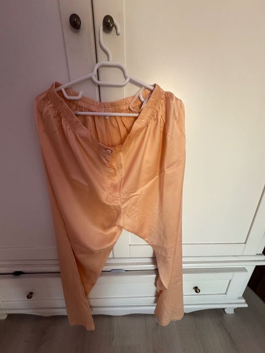 Pantalon pijama nuanta piersica din matase naturala