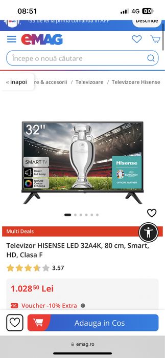 Televizor Hisense 32A4K Smart, Nou, 32inch