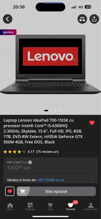Laptop Lenovo Ideapad 700 15ISK - i5