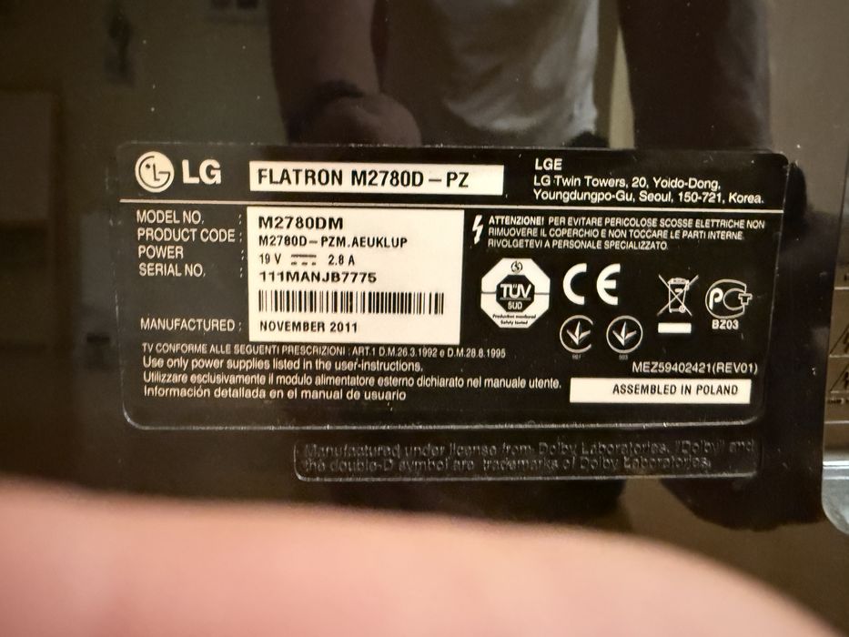 Monitor/ TV LED LG Flatron M2780D-PZ 27 inch Full HD