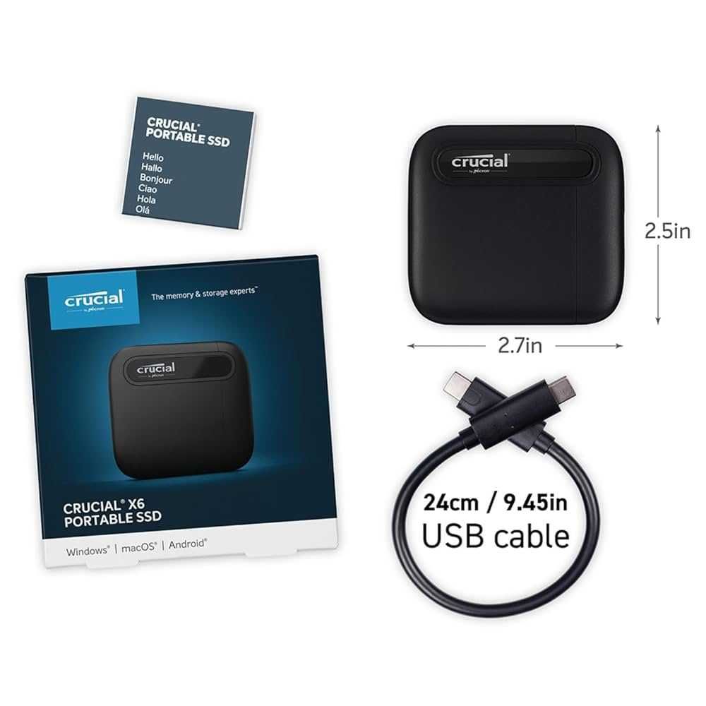 Внешний SSD Crucial X6 Portable 2TB 800 МБ/с Type-C. Есть доставка