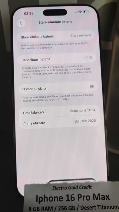 Iphone 16 Pro Max 256GB Desert Titanium/Neverlocked/100% (68 cicluri)