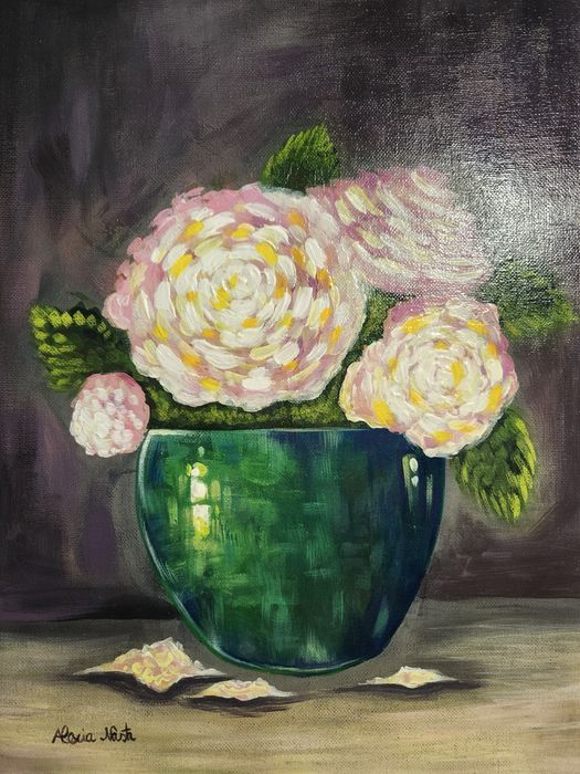 pictură acrilica natură statică ghiveci de flori