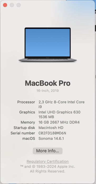 Macbook Pro 16” 2019 Touch bar i9 1TB Space Grey