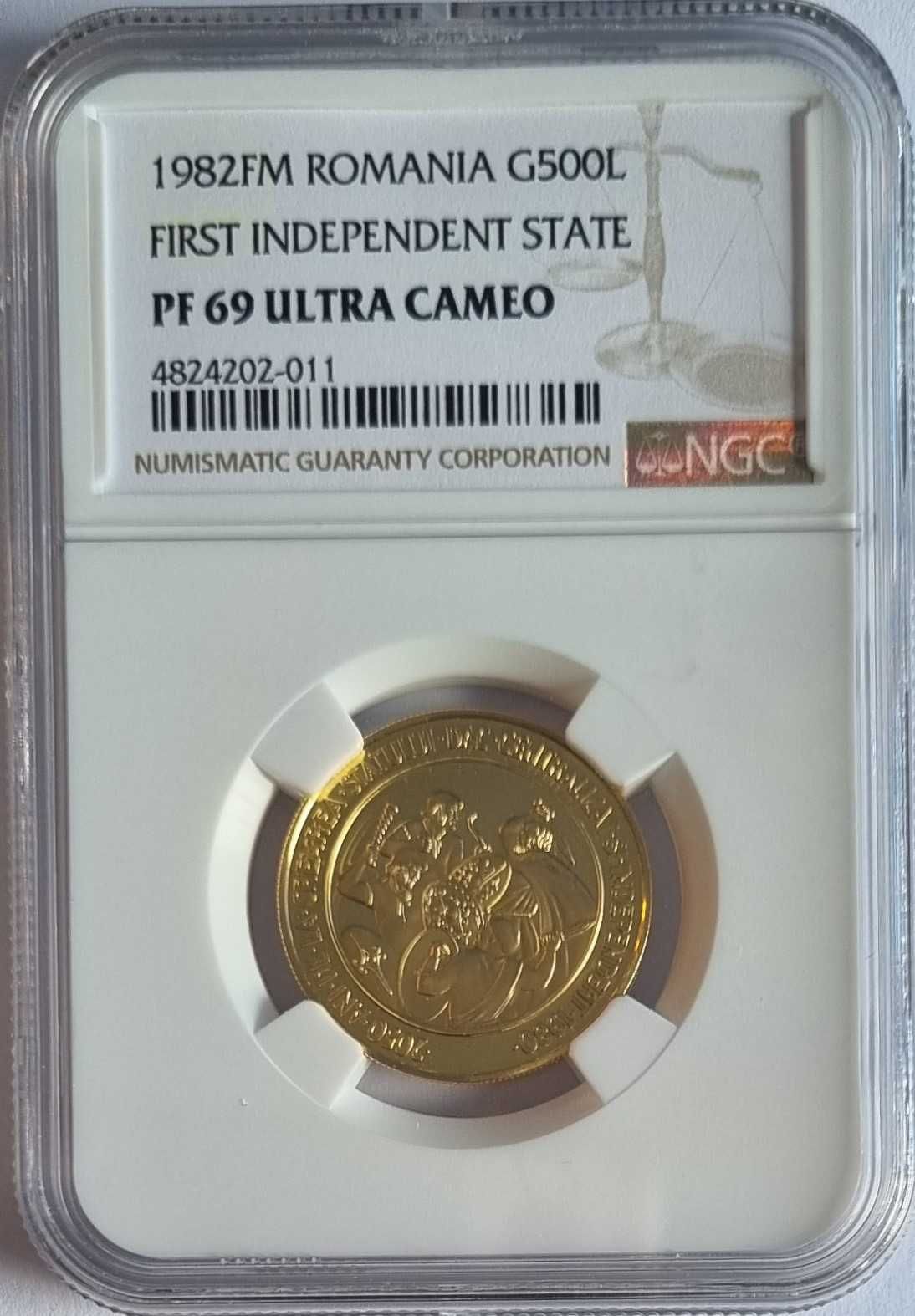 Moneda aur 500 lei Statul Dac 1982 gradata NGC PF69 Ultra Cameo