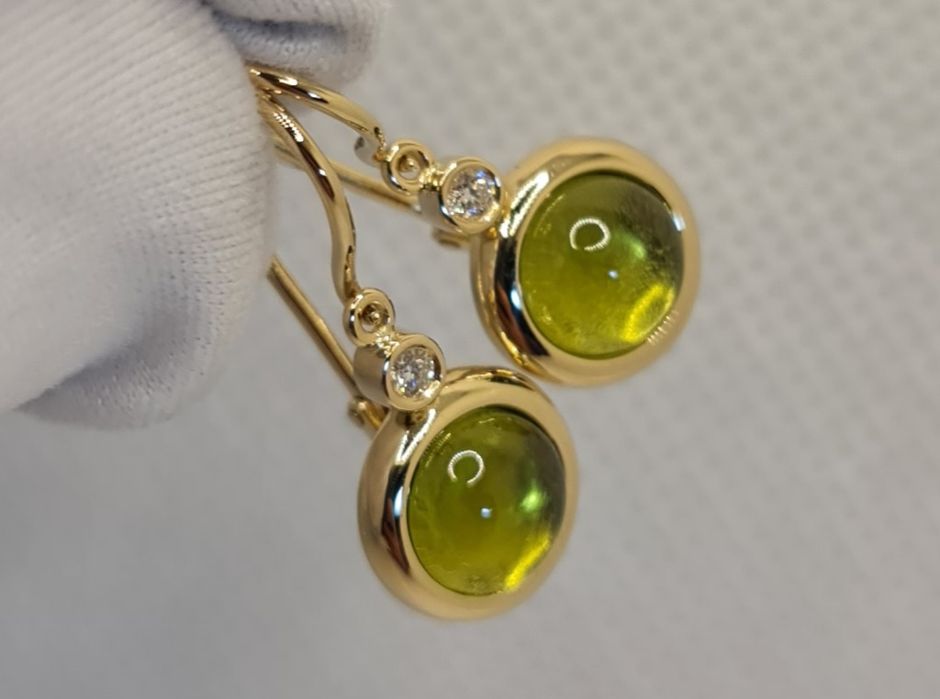 Cercei aur 14k diamante și peridot natural