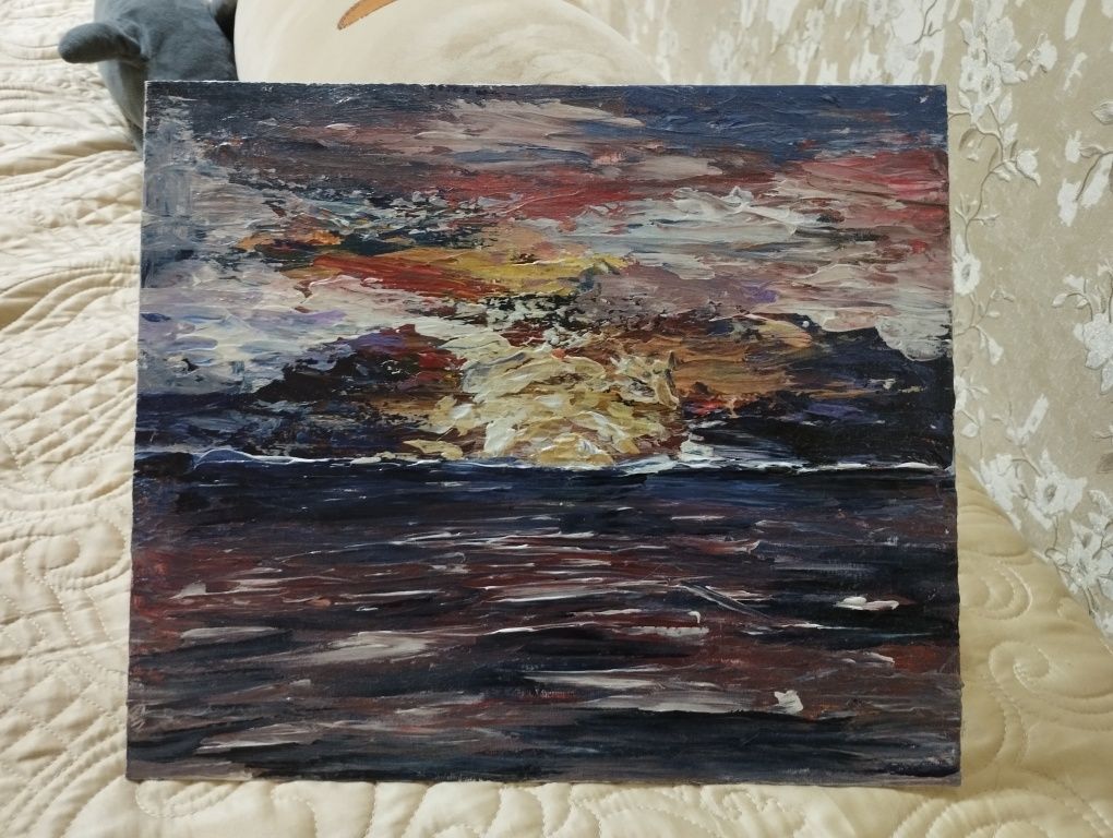 Картина море с закатом. мастихин акрил