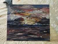 Картина море с закатом. мастихин акрил