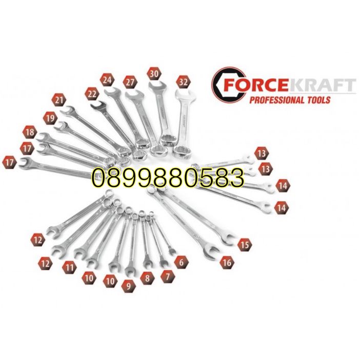 Комплект 25части звездогаечни ключове 6-32мм Forcekraft