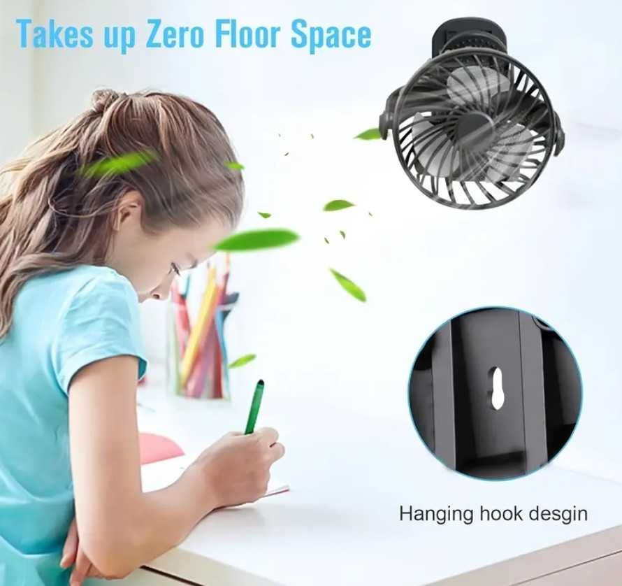 Ventilator portabil cu clapeta si LED - reincarcabil