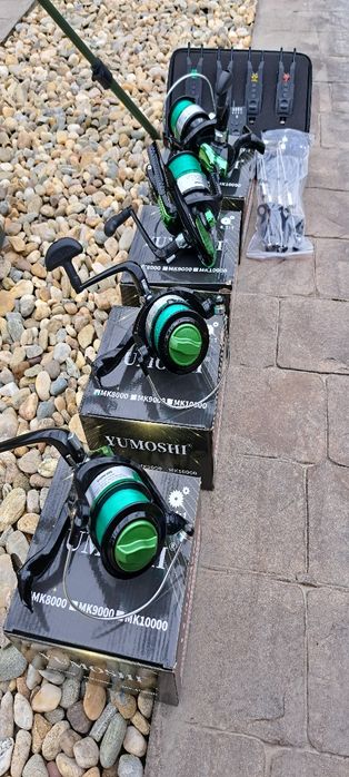 Set Pescuit,4 Lansete+4 Mulinete 8000+Senzori cu Statie+Rod Pod