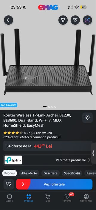 Router Wireless TP-Link Archer BE230, BE3600, Dual-Band, Wi-Fi 7