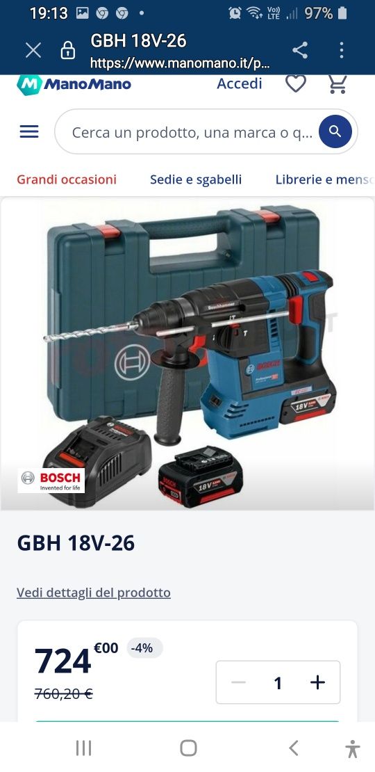 Kit BOSCH rotopercutor BOSCH GBH 18V-26 autofiletanta BOSCH GSR 18V-LI