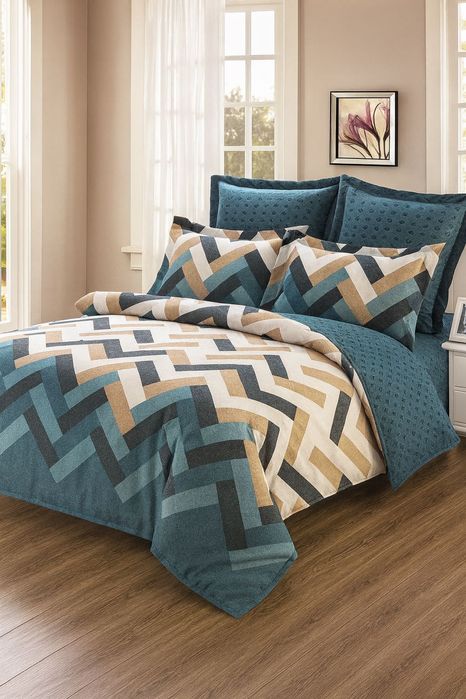 Lenjerie pat bumbac finet 6 piese -Casa Pucioasa -model geometric
