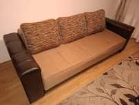 Canapea extensibilă cappuccino-wenge, 3 locuri, cu ladă depozitare.

C