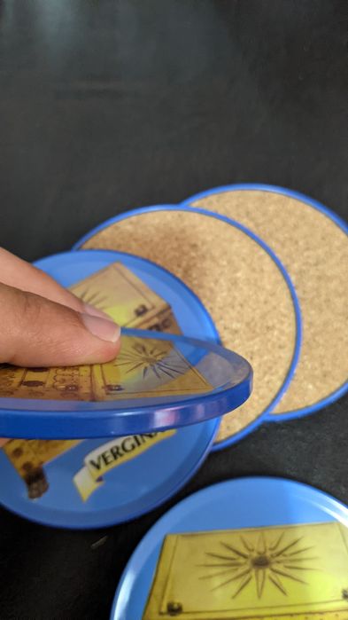 Set suport pahare din plută cu margine metalică, rotunde, set 6 buc