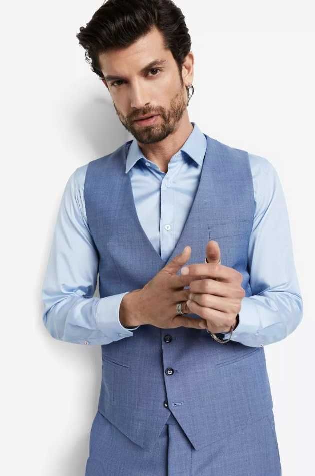 Vesta slim L M smart casual office CINQUE Noua lana tesatura fina bleu