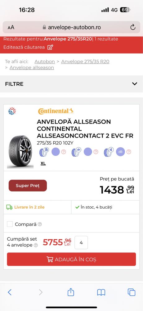 Cauciucuri 275 35 R20 / CONTINENTAL ALLSEASON 4 buc