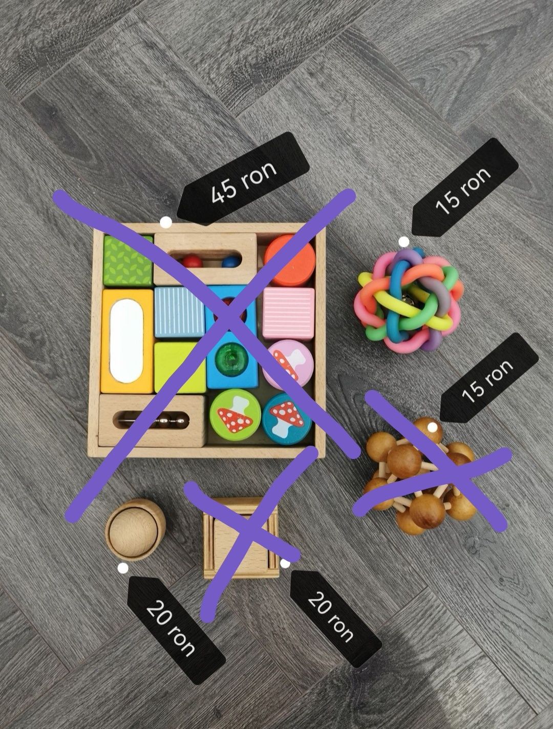 Jucării senzoriale de lemn, jucării Montessori 6 luni +