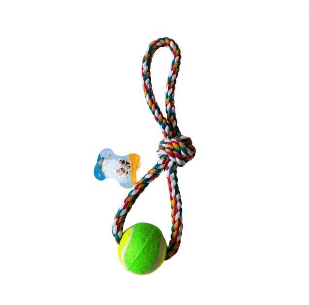 Jucărie cu funii înnodate din bumbac non-toxic si mingie de tenis