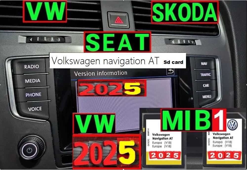 2025 SD карта за навигация VW Skoda SEAT 5FO MIB1 Golf Octavia Leon