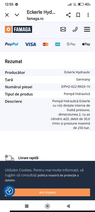Vând pompa hidraulica tandem(dubla) Eckerle EIPH-022RK 00-11,noua