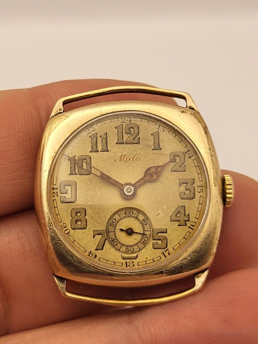 MIDO Trench CEAS 15 jewels WW1 Stil Militar 30mm Gold Plated SwissMade