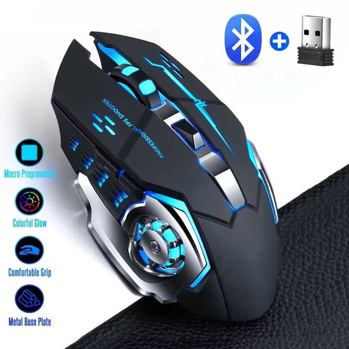 Mouse Wireless Reîncărcabil pt Gaming Bluetooth Multi Led fara fir USB
