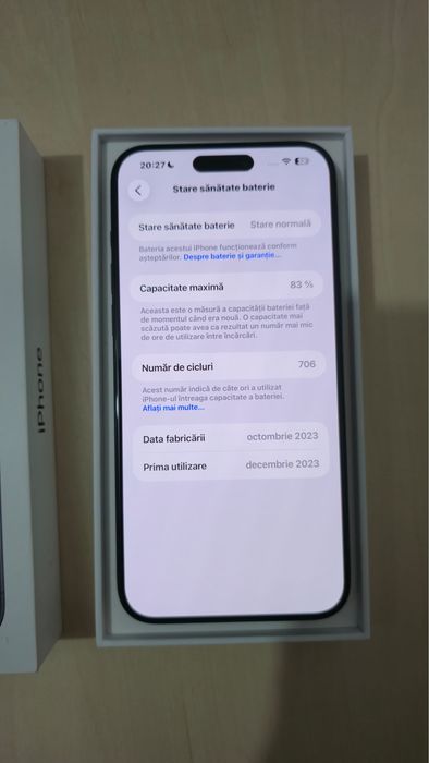 iPhone 15 PRO MAX Black Titanium 256 GB stare EXCELENTĂ - Sănatate 83%