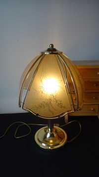 Ретро голяма настолна лампа Арт - стъкло с орнаменти и метал.